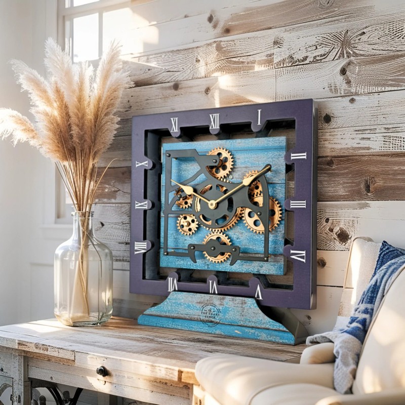 The Gears Clock CANADA LINE DESK CLOCK SQUARE (HYBRID WALL) 10 INCH OCEAN BLUE gallery