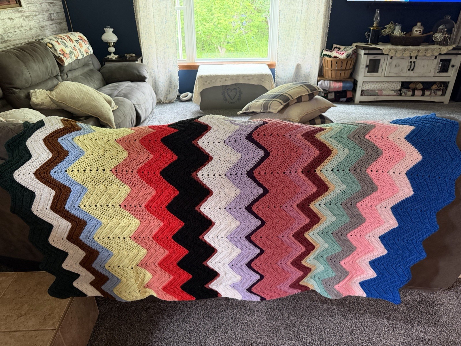 Homemade Chevron Zig Zag Pattern Multi Colored Afghan Throw Blanket 48x66 gallery