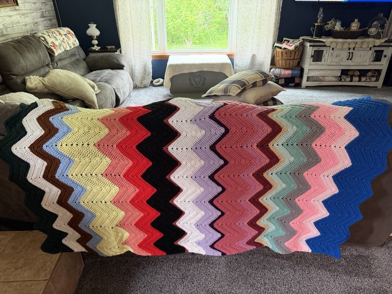 Homemade Chevron Zig Zag Pattern Multi Colored Afghan Throw Blanket 48x66 gallery