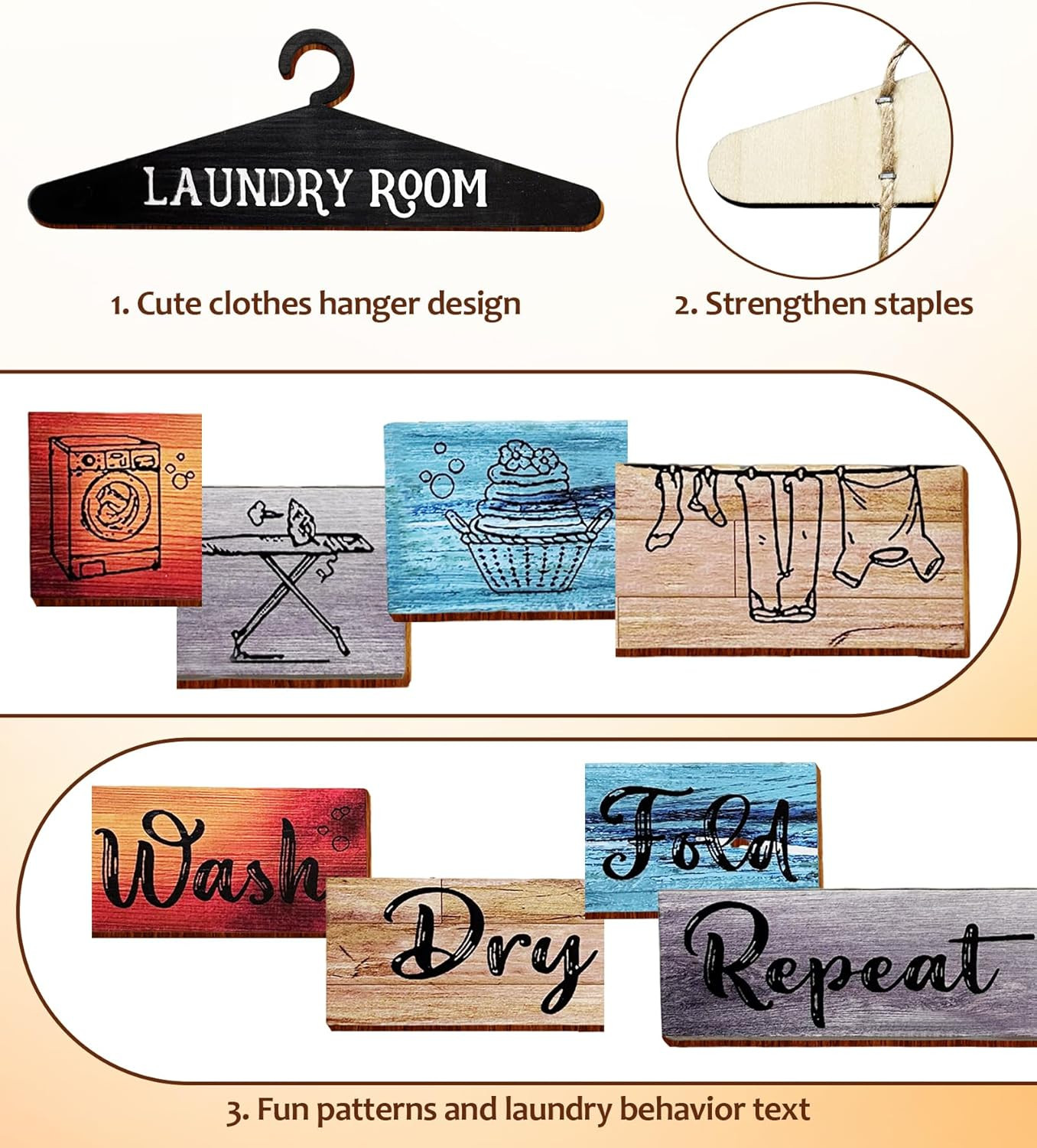 Rustic Laundry Room Decor, Laundry Room Pictures Wall Decor, Wooden Wall Art wit gallery