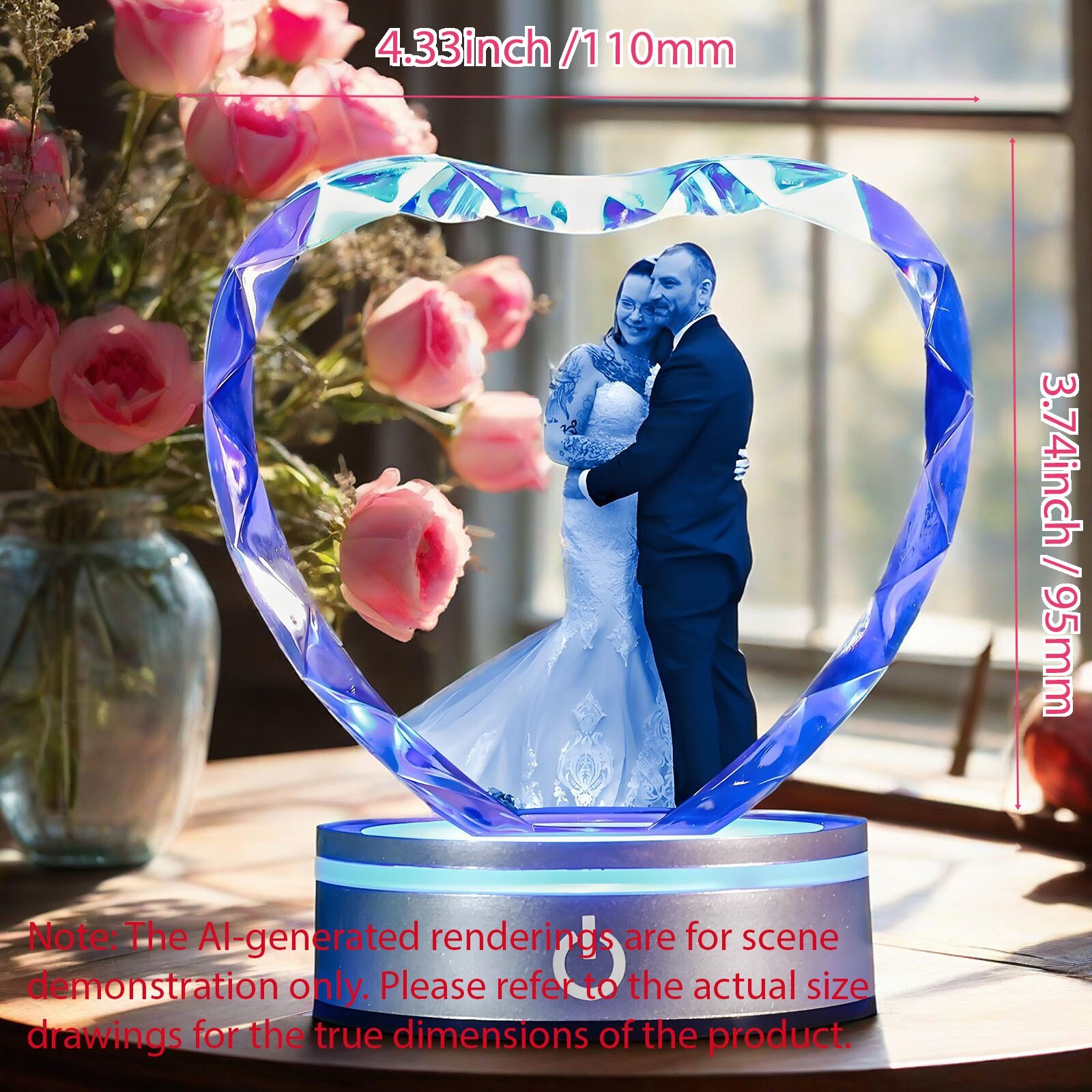 Custom Picture Crystal Heart Shape Photo Frame, Wedding Anniversary Couple Gift gallery