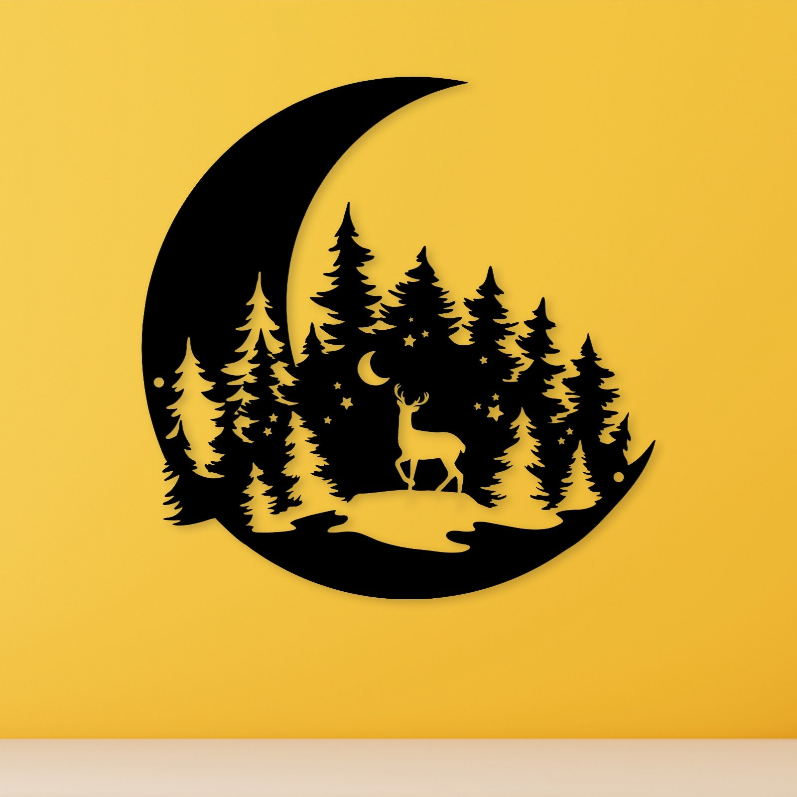 Deer In The Forest Pine Moon Tree Wall Art Metal Rustic Hanging Wall Decor gallery