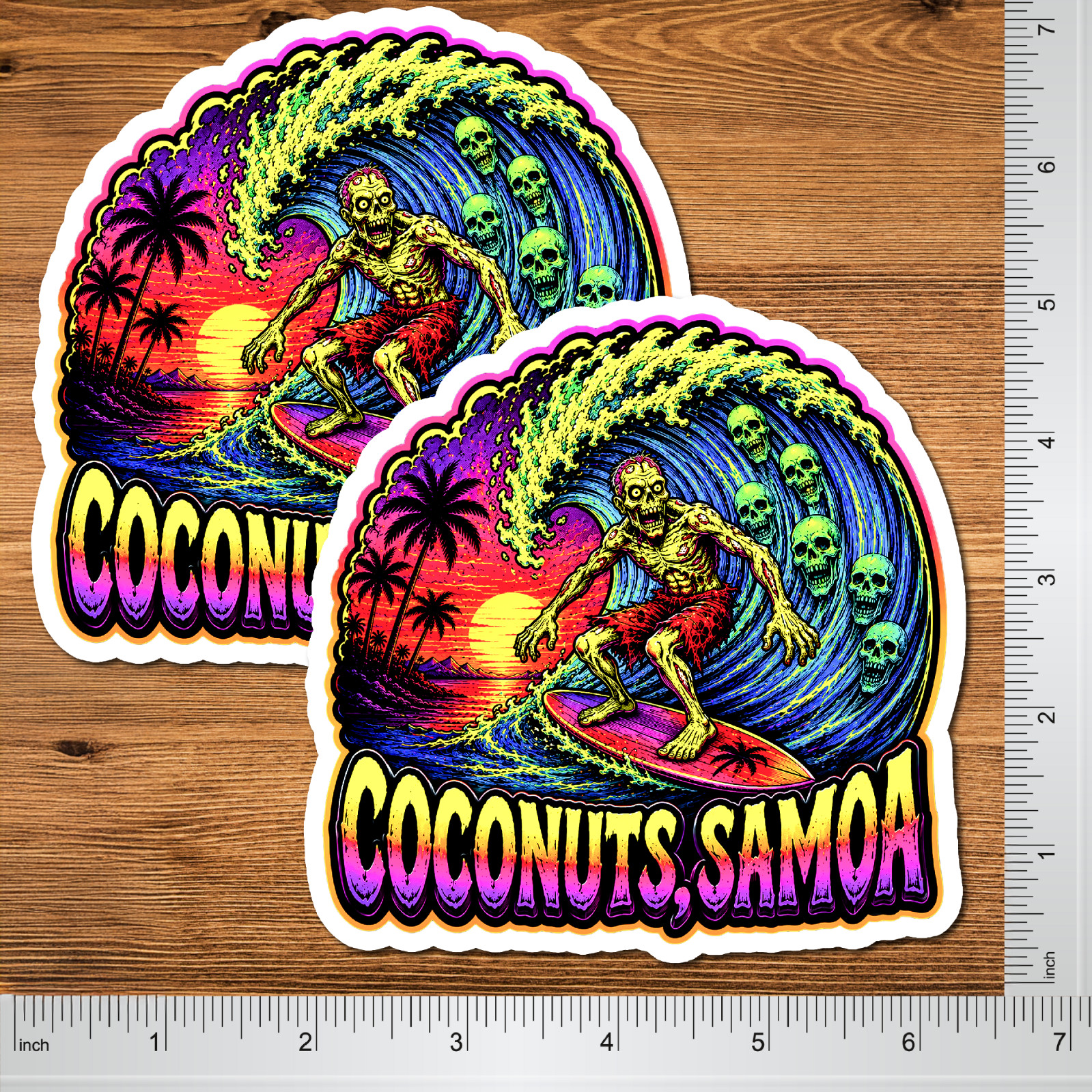 Surfing Sticker Coconut Samoa 5" 2 Pack Waterproof Die Cut Glossy Vinyl Decal gallery