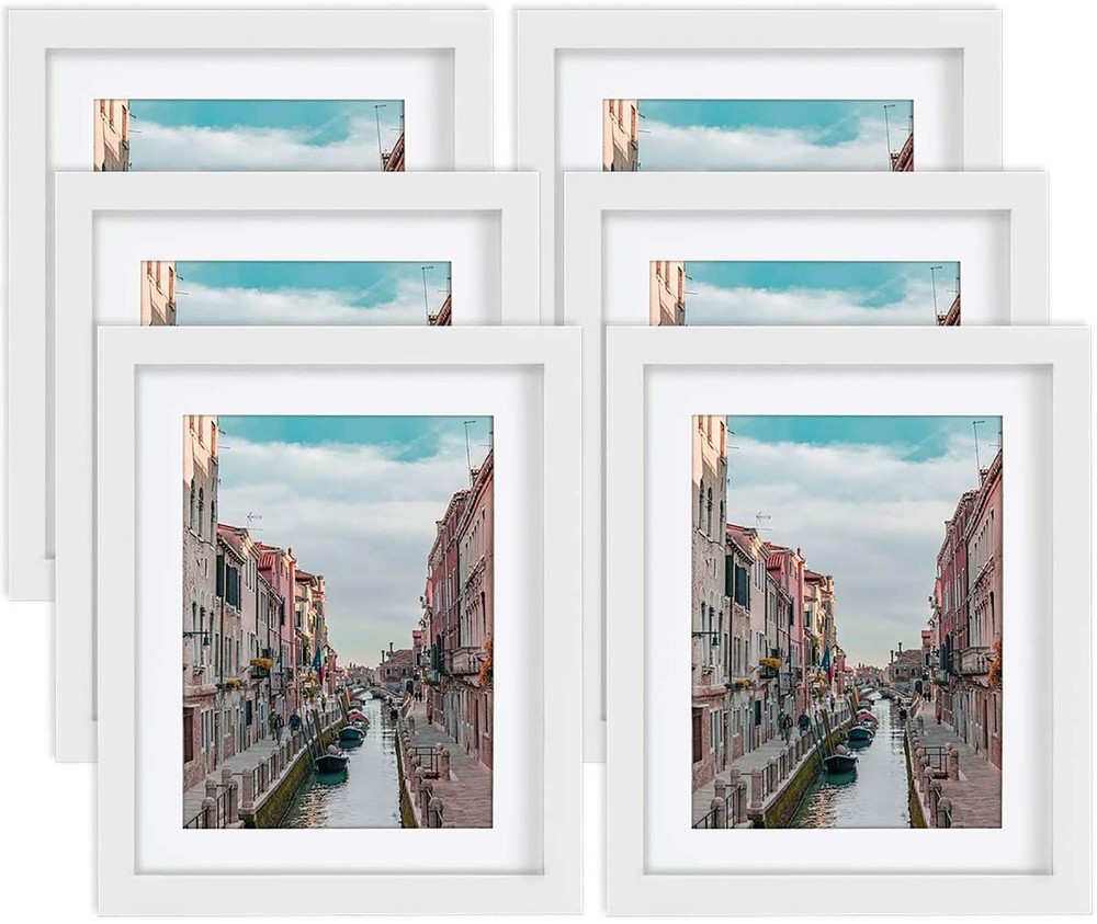 8x10 White Picture Frames Nature Solid Wood 6 Pack for Wall Mounting and Tabl...
