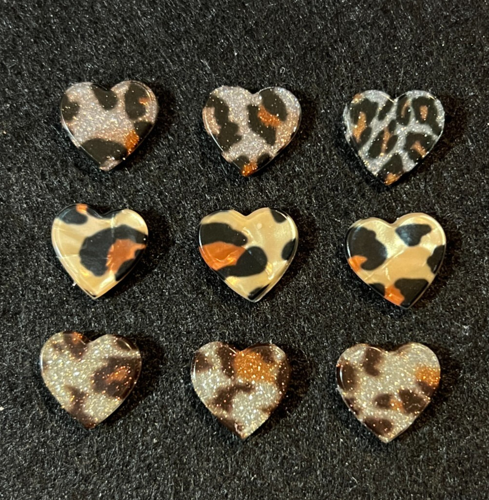 Leopard Print Heart Push Pin Collection, Cute Office Décor, Animal Print Pushpin gallery