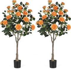 Artificial Camellia Tree w/Blooming Flowers Faux Plants Office Door Decor 2 Pack