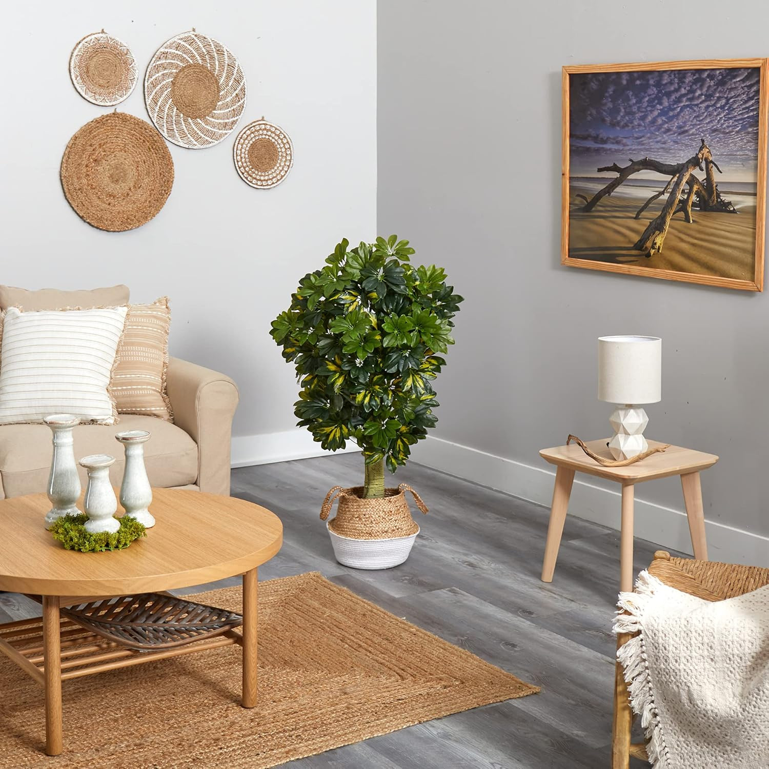 4Ft. Real Touch Schefflera Tree in Boho Chic Cotton & Jute Planter gallery