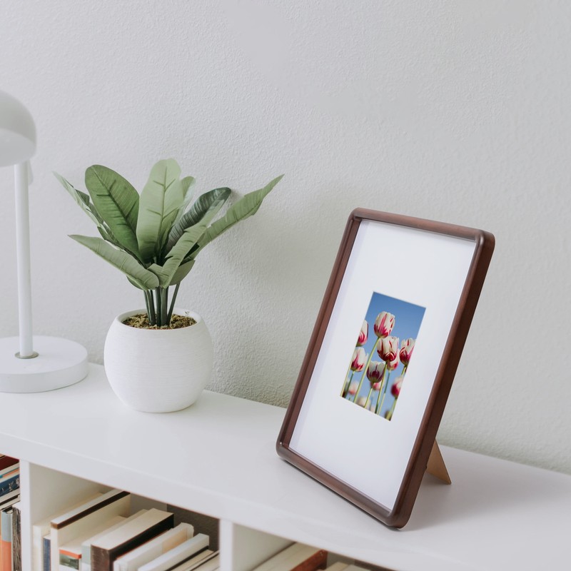 12"x12" Rounded Edge Brown Plastic Frame, Matted for a 5"x5" Picture gallery