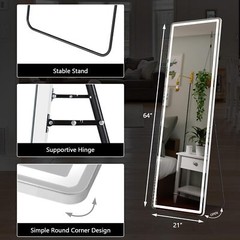 Full Length Mirror with LED Lights with Dimming & 3 Color Lighting for Bedroom