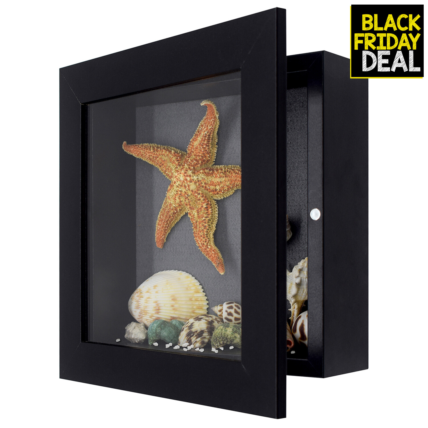 Shadow Box Frame Display Case 2-inch Depth 6 Pins for 8x8 Collage Memento Black gallery