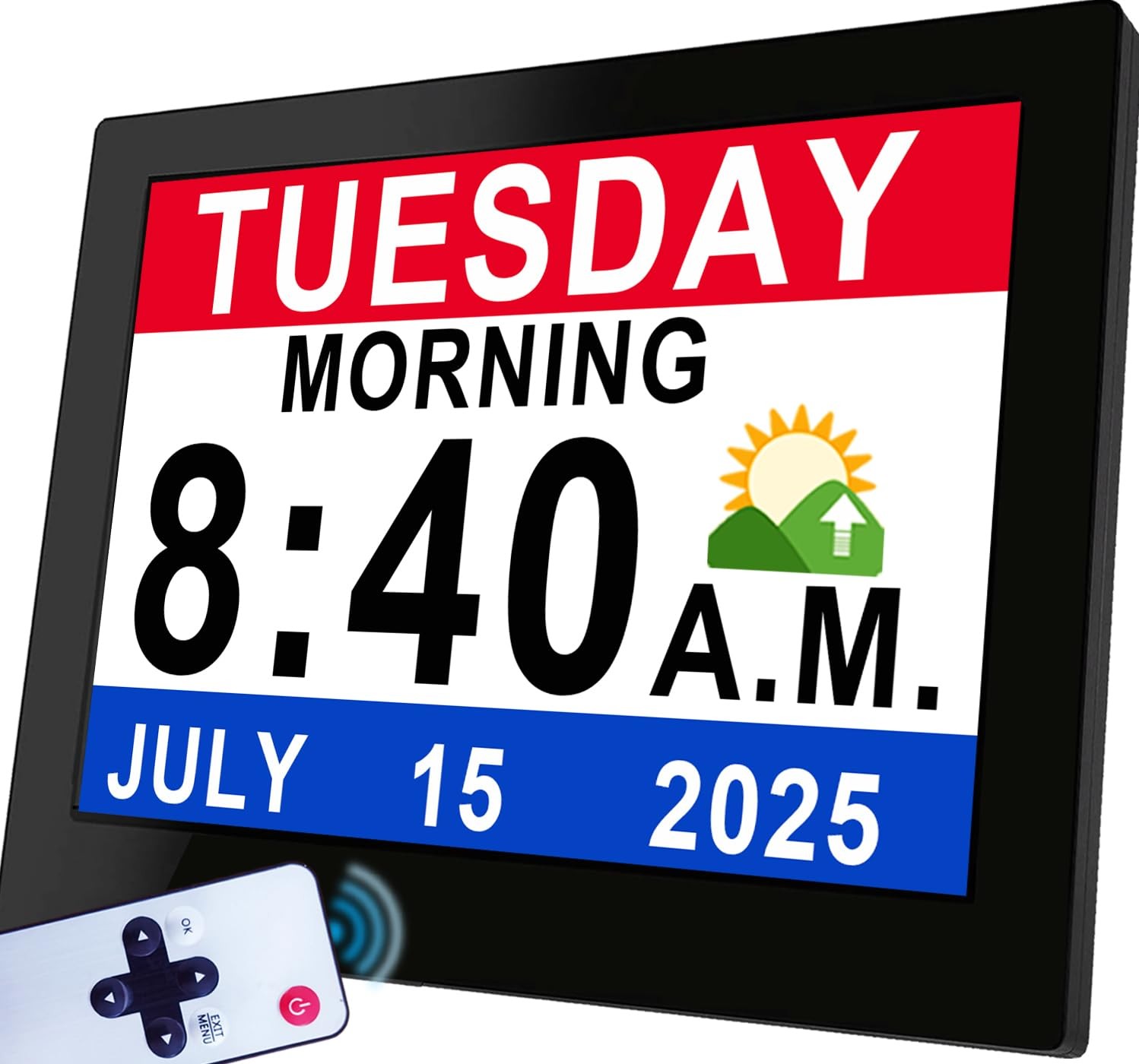 Dementia Clock 8-Inch Display, Auto DST, 10-Level Dimmer, 19 Alarms gallery