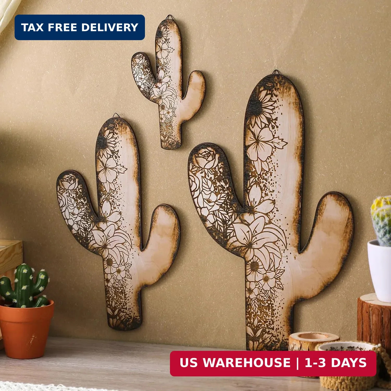 Vercraft 3 Pieces Aztec Cactus Wall Decor Vintage Hanging Western Wall Decor for gallery