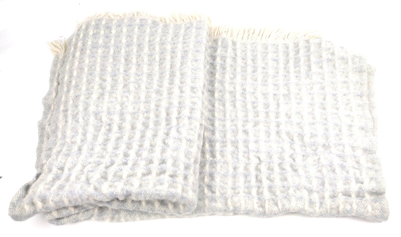 PENDLETON Virgin Wool Throw Fringe Waffle Blanket Ivory Blue Green 45x56 gallery