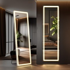 LED Rectangular Full Length Mirror with Light, 60″ L x 16″ W Full Body Standi…