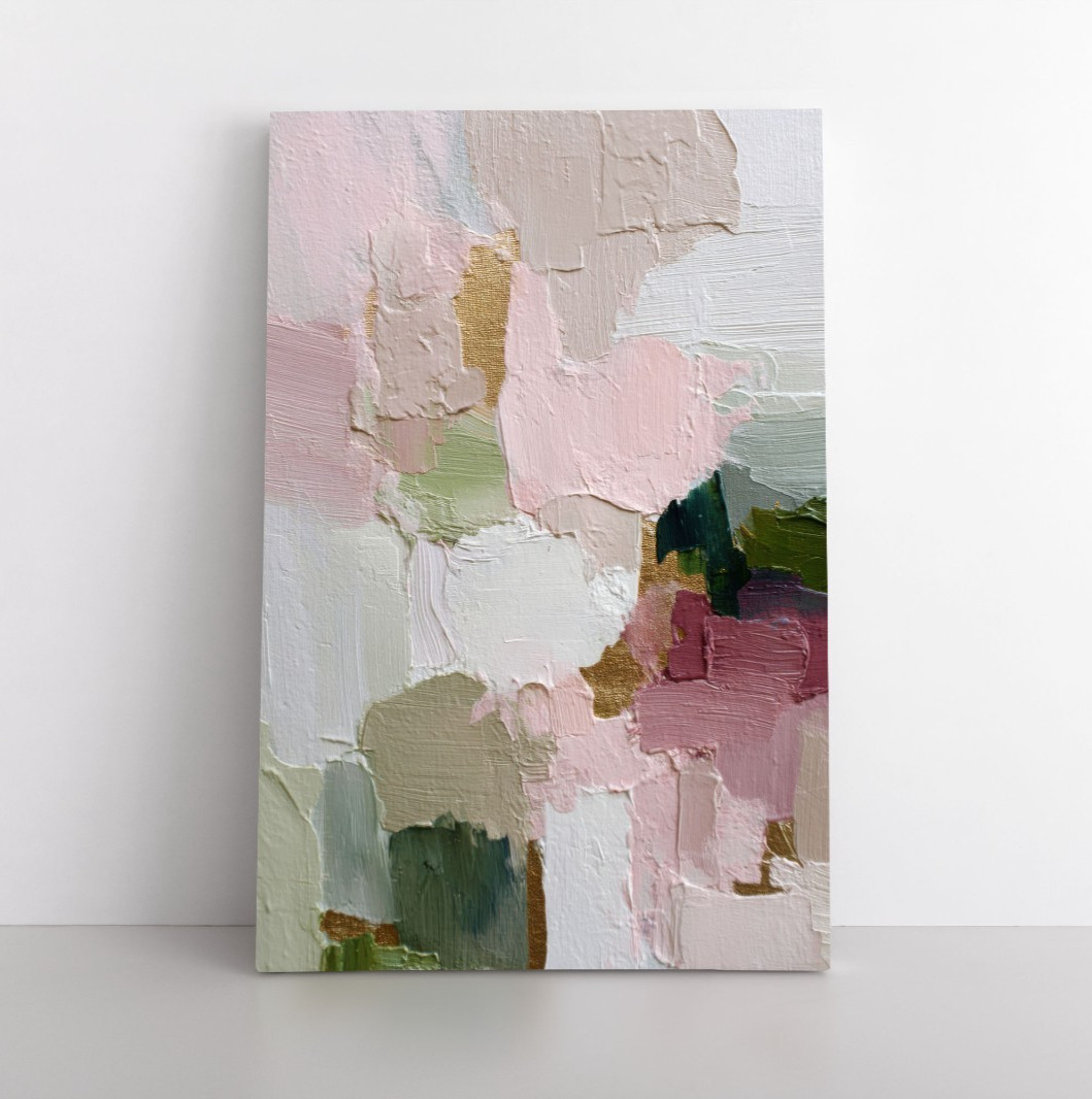 Abstract Neutral Beige Pink Green Painting Print on Framed Canvas Wall Art gallery