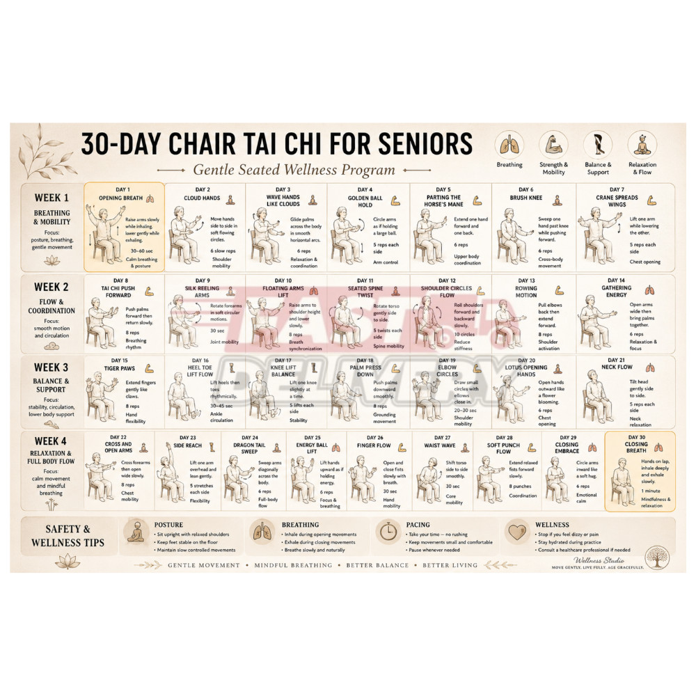 30 Day Senior Tai Chi Program Poster & Canvas, Gentle Wellness Exercise Guide gallery