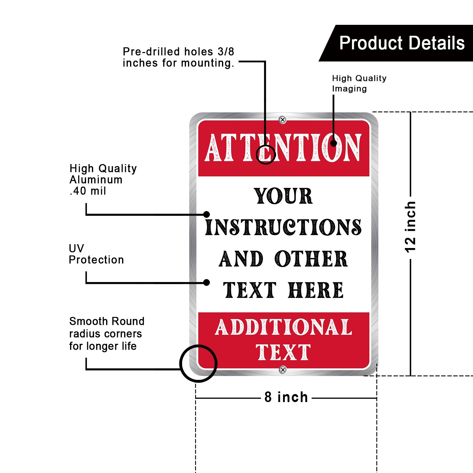 Customized With Your Custom Text New Personalized Aluminum Metal Sign 8 x 12" gallery