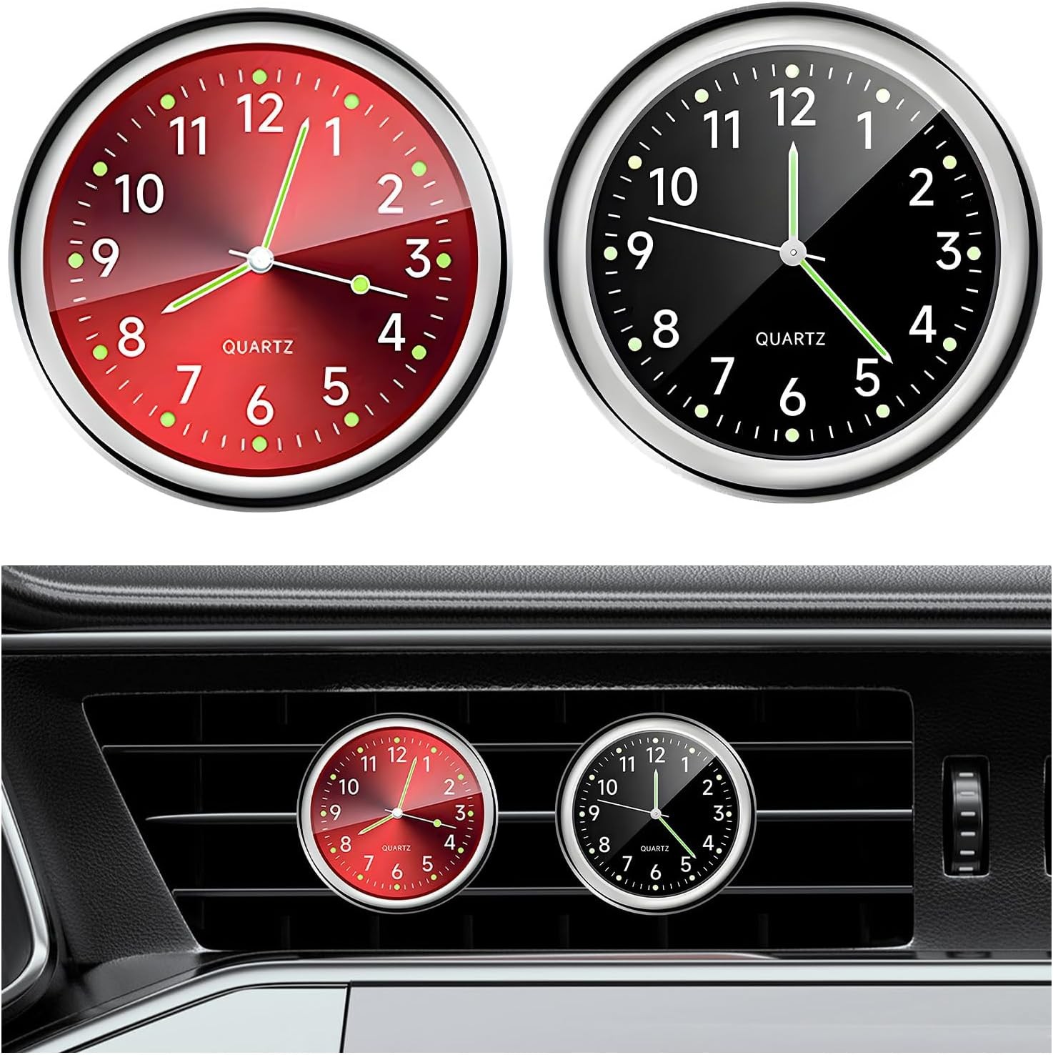 2PCS Stick on Dashboard Car Clock, Mini Luminous Automotive Vent Clip Quartz Clo gallery