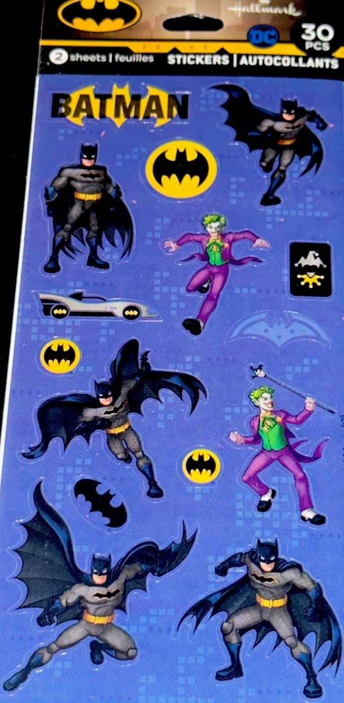 DC BATMAN✨30✨STICKERS✨💛✨🦇✨💙✨🔥✨💜✨6 1/3” X 3”✨JOKER✨🃏✨2 SHEETS✨AWESOME✨🖤💫 gallery