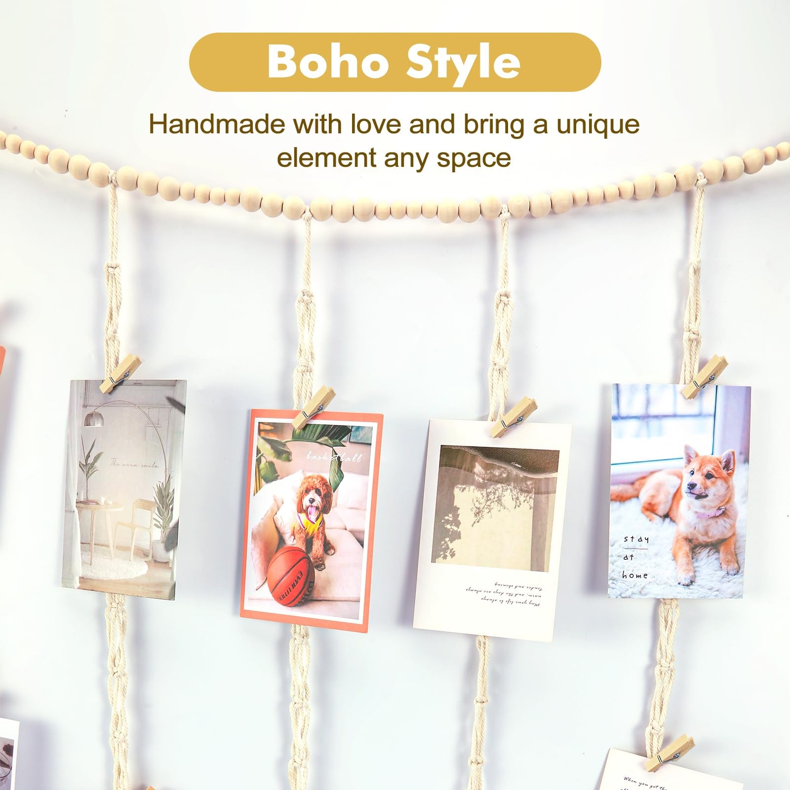 Macrame Hanging Photo Display Boho Wall Decor, Picture Christmas with String ... gallery
