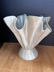 Bloomingville Stoneware Large Ruffled Vase Sage Green Gray 11.25″