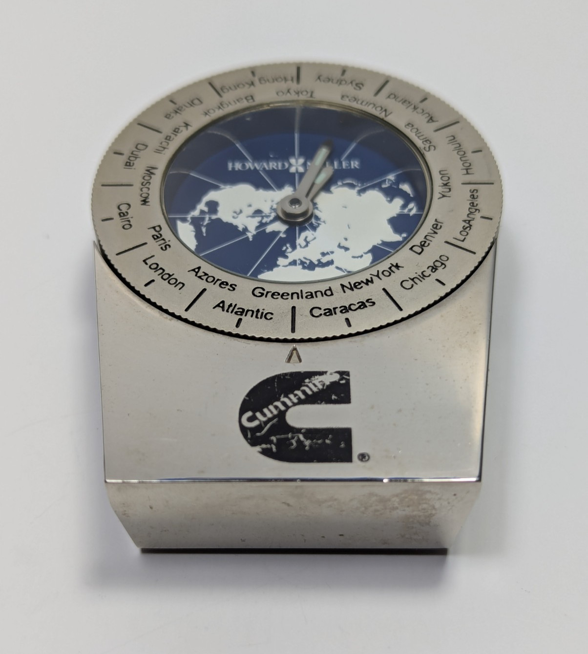 HOWARD & MILLER World Time Clock 645657 Portable Pocket Watch Silver Blue Works gallery