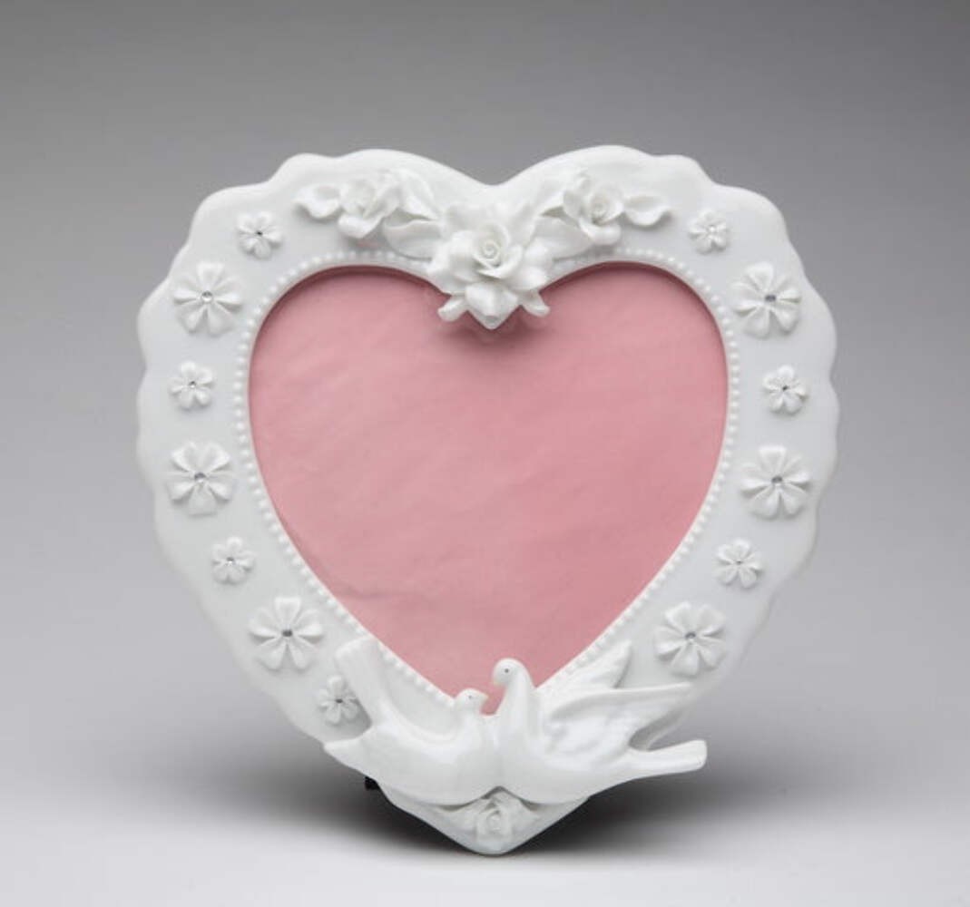 Ceramic Heart Shape Frame with Flowers and White Doves, Wedding Décor or Gift, A gallery