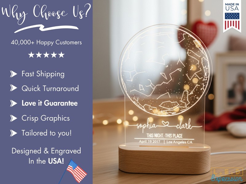 Custom Star Map Night Light, Personalized Anniversary or Couples Gift gallery