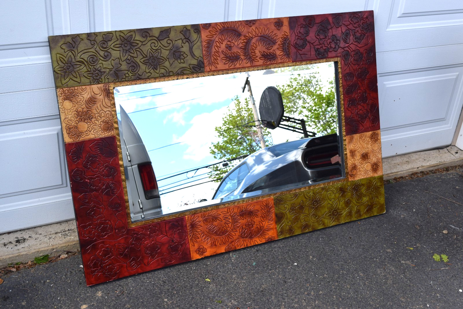 Pier 1 Patchwork Mosaic Wall Mirror Large 48x32 Embossed Floral Boho Decor gallery