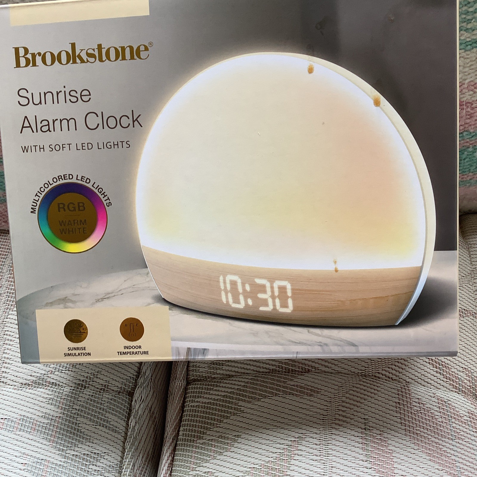 Brookstone Sunrise Alarm Clock, Multicolored LED, USB Powered, Wood Print gallery