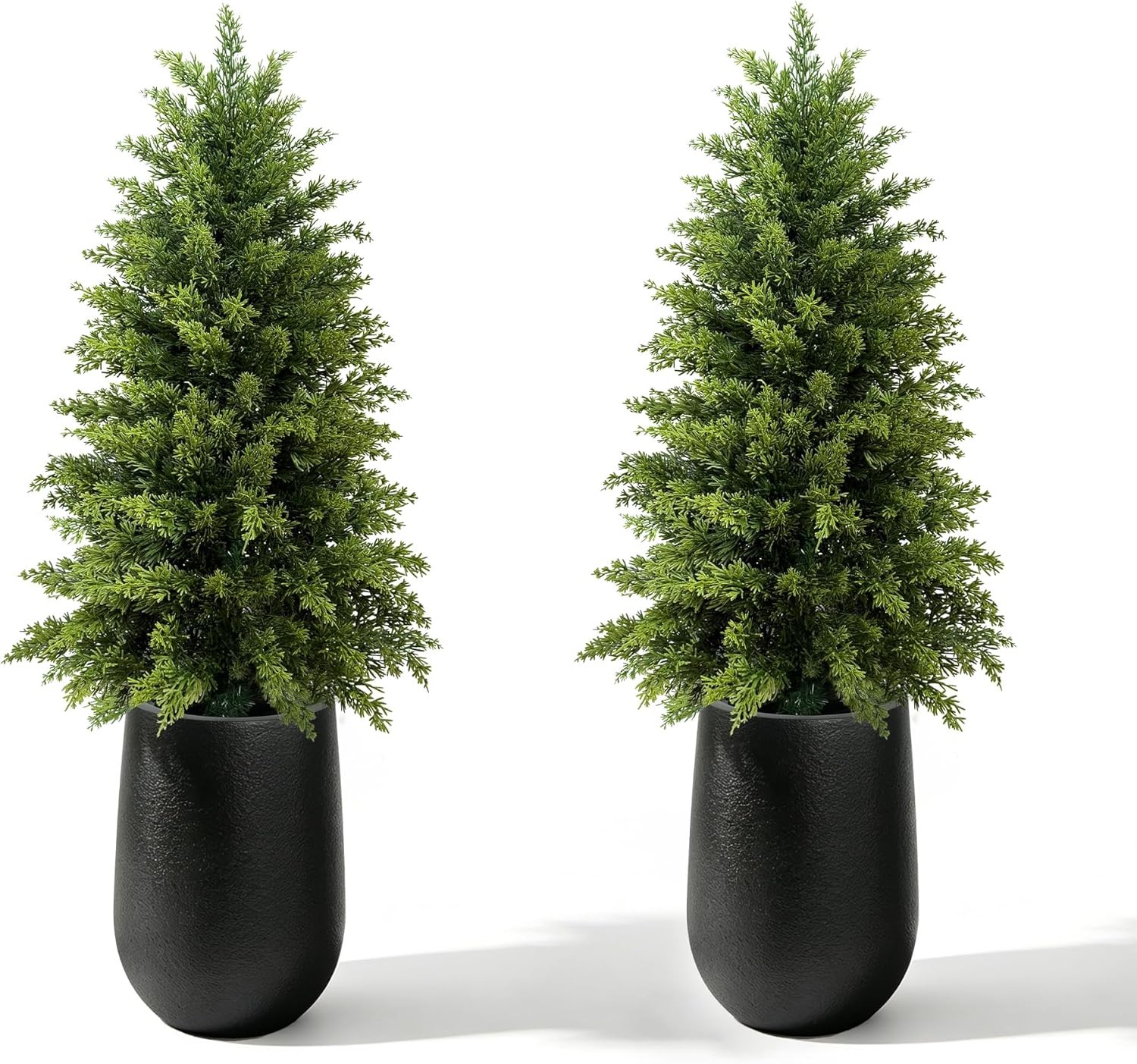 4FT Artificial Cedar Topiary Tree, Set of 2 Realistic Faux Evergreen in Black gallery