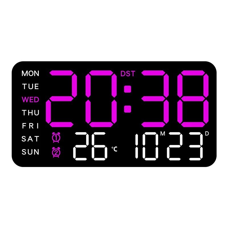 Large LED Digital Wall Clock with Temperature Date Week Display & Dual Alarms gallery