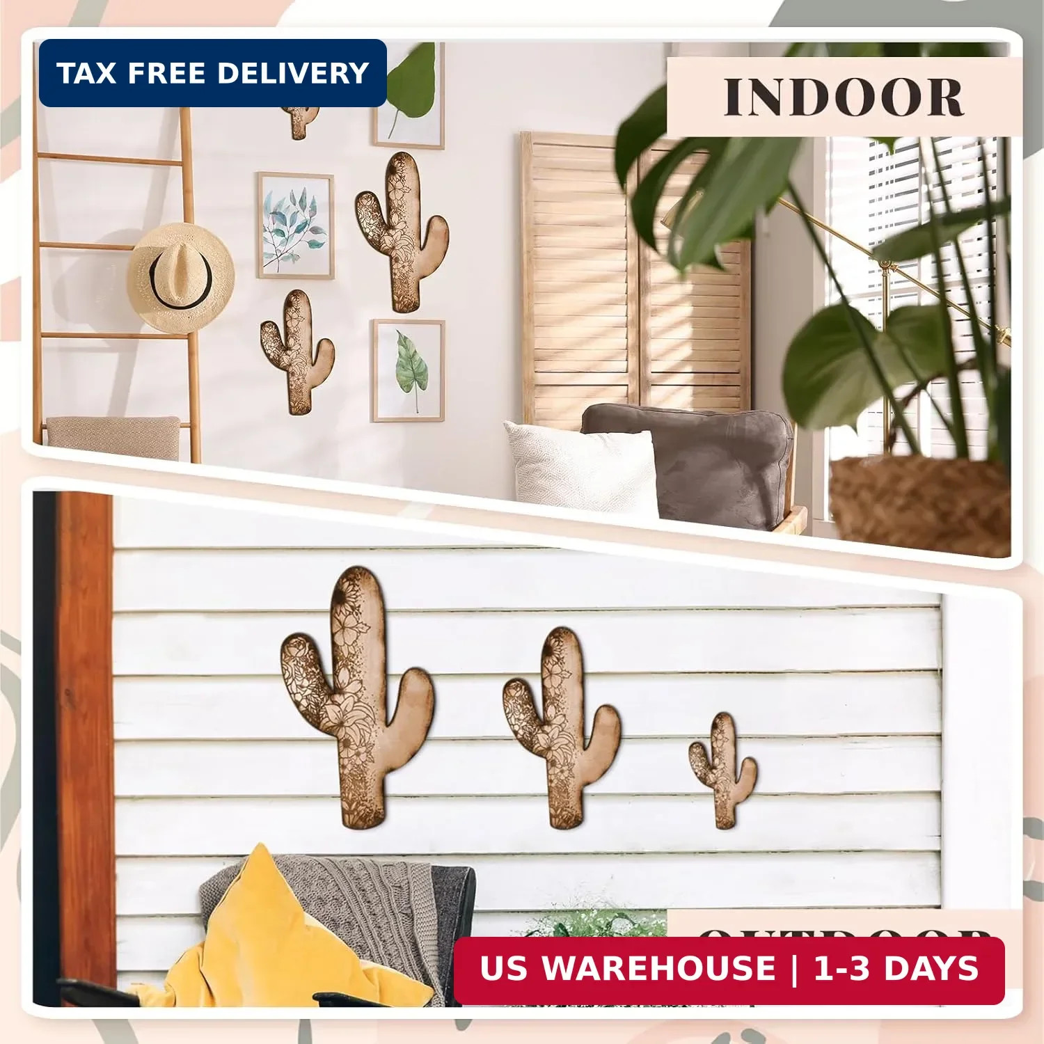 Vercraft 3 Pieces Aztec Cactus Wall Decor Vintage Hanging Western Wall Decor for gallery