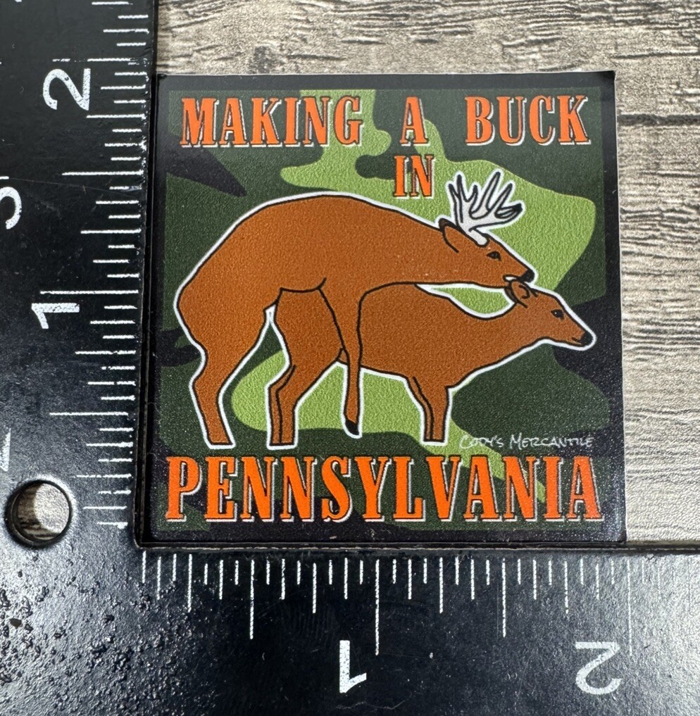 Make A Buck in Pennsylvania Novelty 2" Square Sticker Whitetail Deer Hunting PA gallery