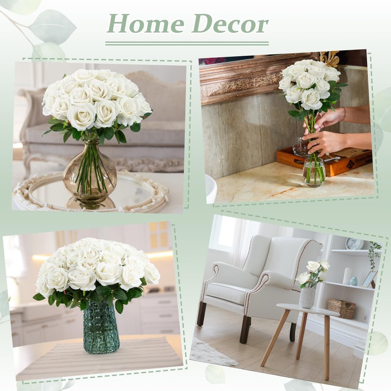 72 PCS Bulk White Roses Artificial Flower Realistic Velvet Silk Faux Wedding gallery