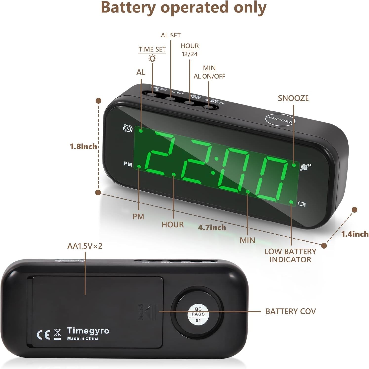 Small Digital Clock Battery Operated LED Travel Alarm Clock Battery Powered w... gallery