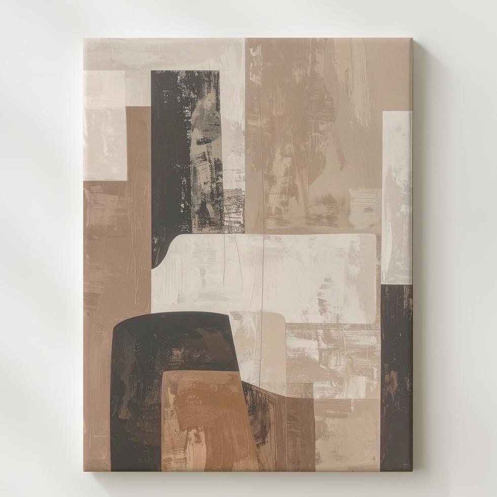 Mid-Century Abstract Canvasstructured Geometric Wall Art In Earthy Tones gallery