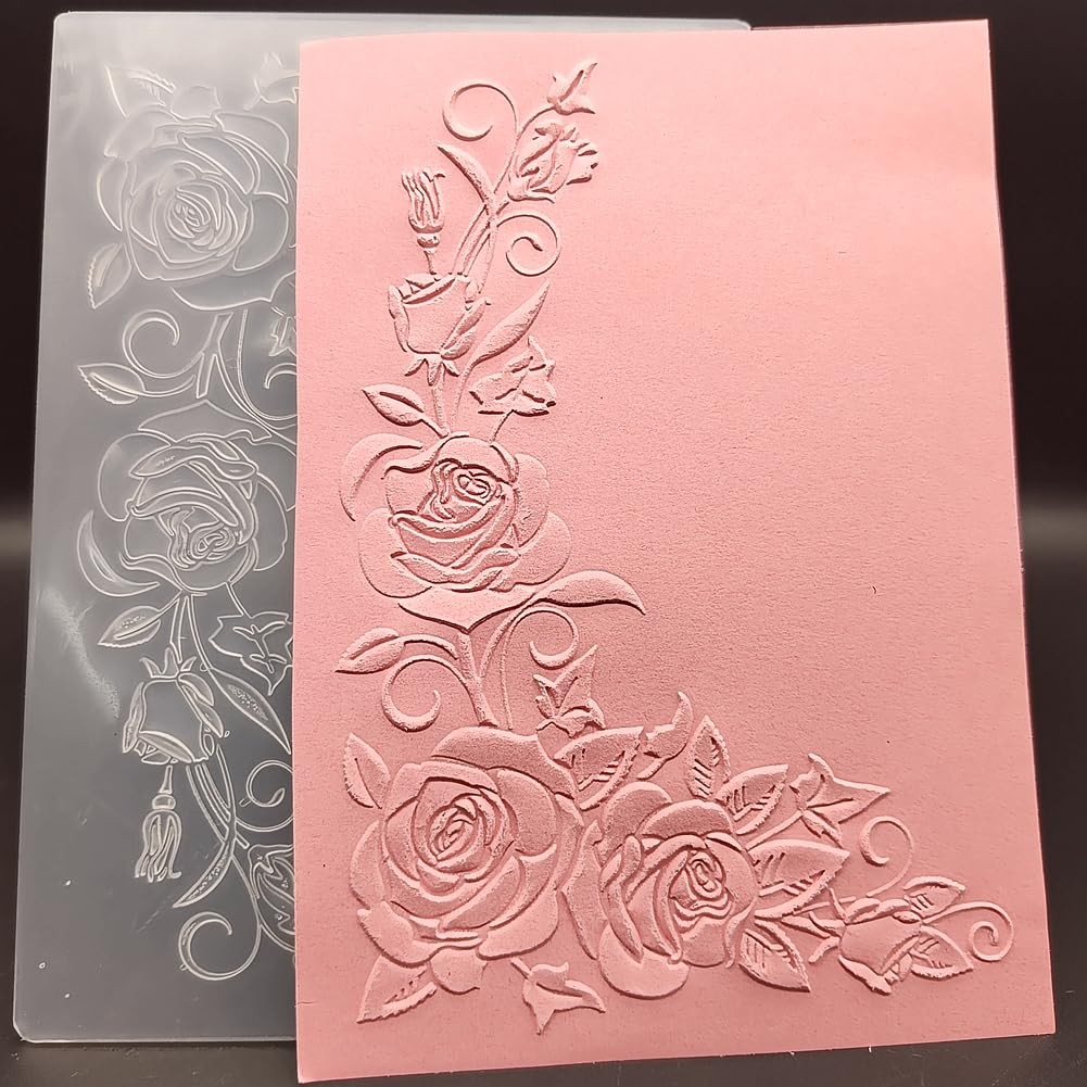 Plastic Embossing Folder (5 Inch x 7 | Roses in Corner) Paper white gallery