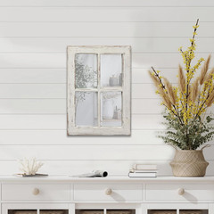 Rustic Small Window Pane Mirror Wall Decor 11 X 16 Inches, Hanging Distressed