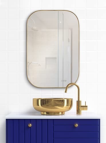 Rollo Modern Rounded Rectangle Mirror, 20 x 30, Silver, 30"L x 20"W Gold gallery