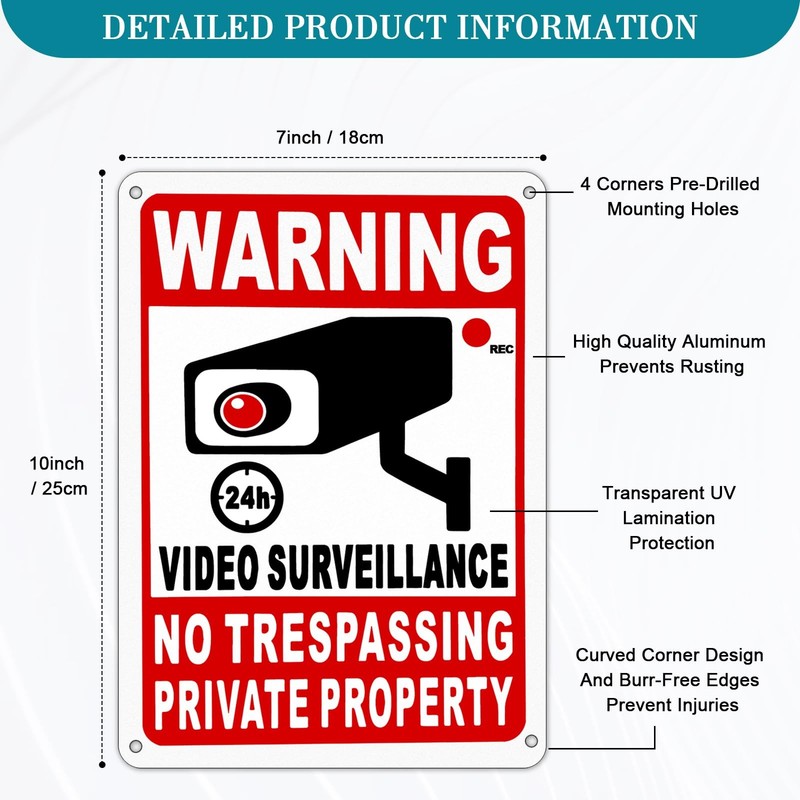 4 Pack Large Warning Security Cameras In Use Metal Sign for House Business gallery
