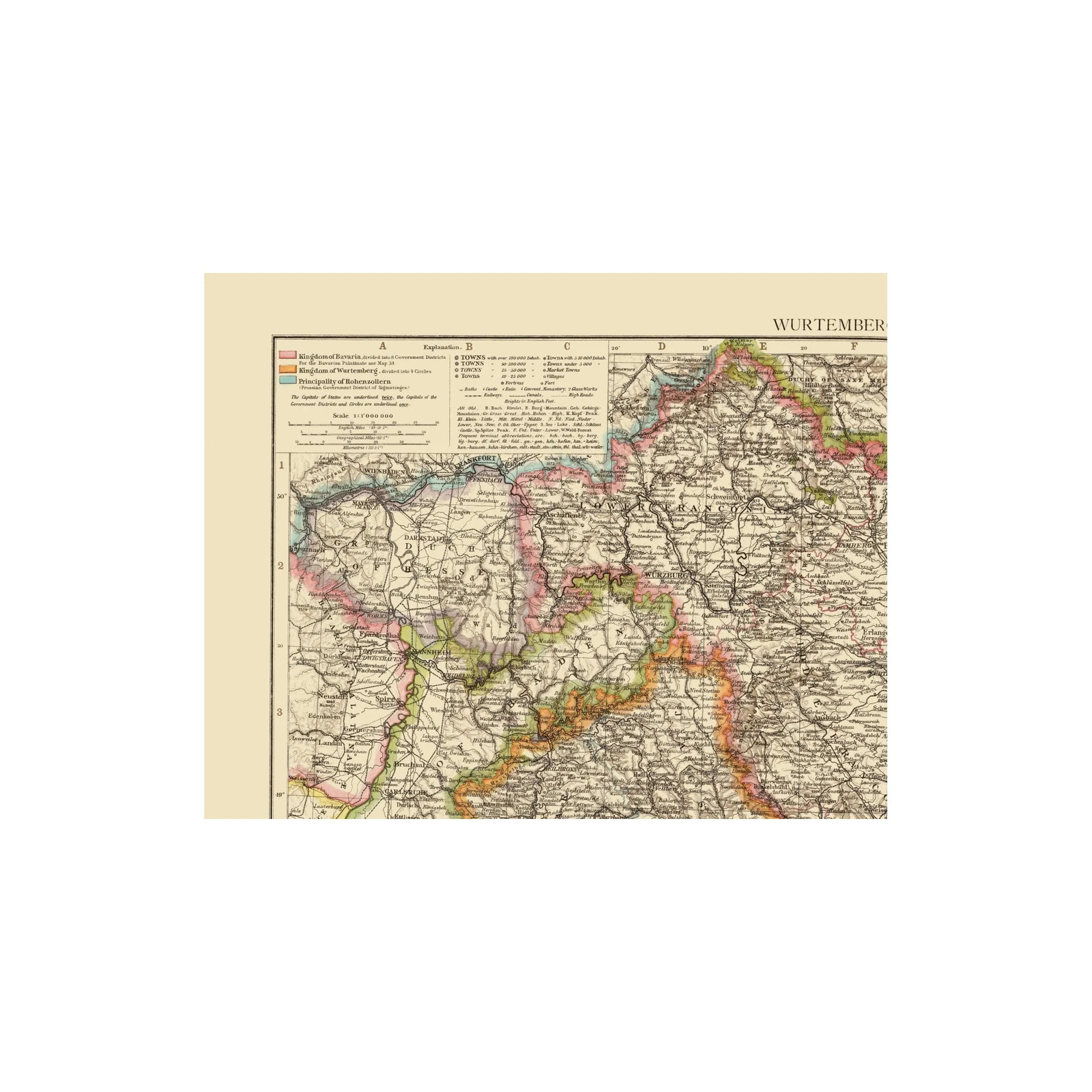 Historic Map - Wurtemberg Bavaria Germany - Andree 1895 - Vintage Wall Art gallery
