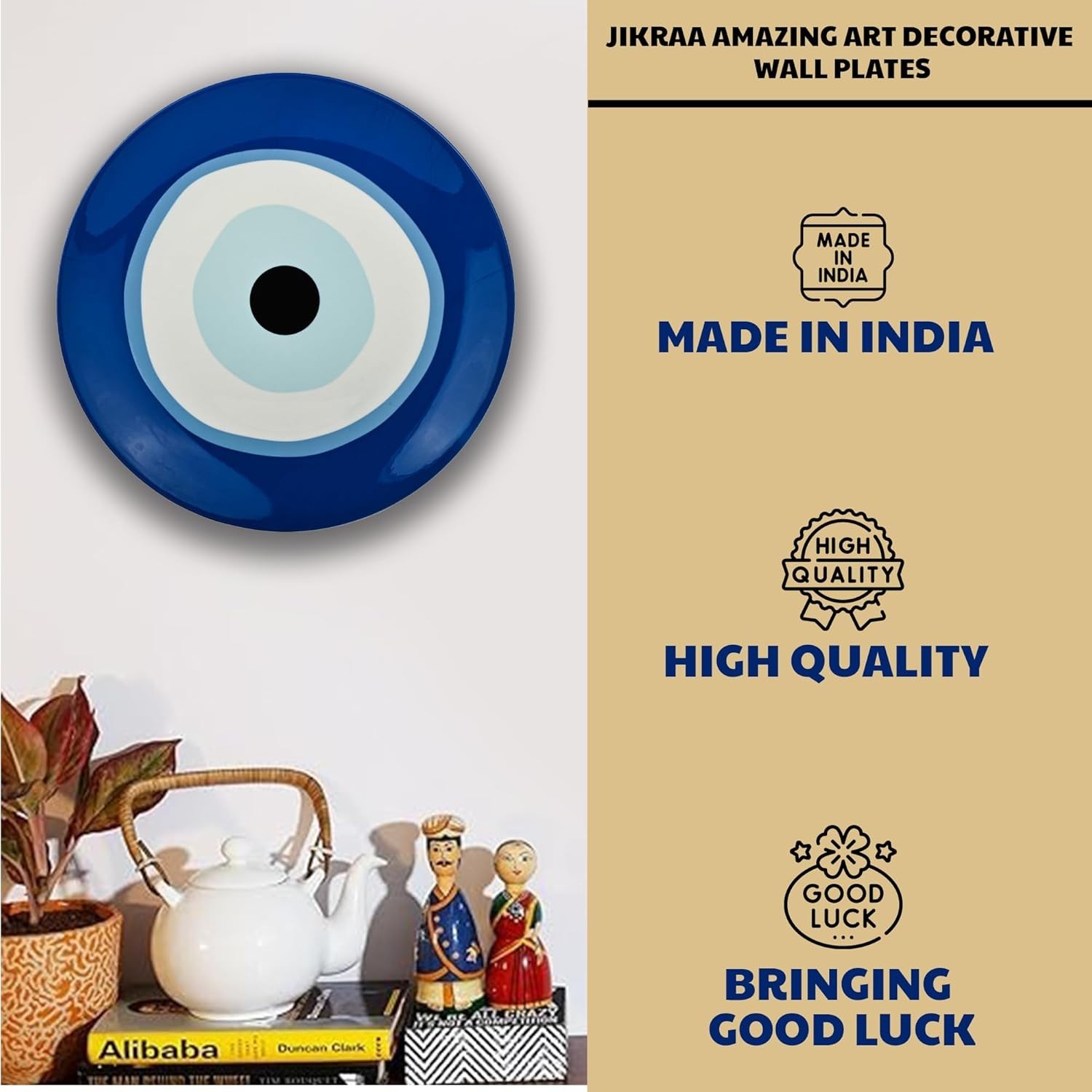 Evil Eye Protection Good Luc Ceramic Decorative Wall Plate Hanging Decor 10 inch gallery