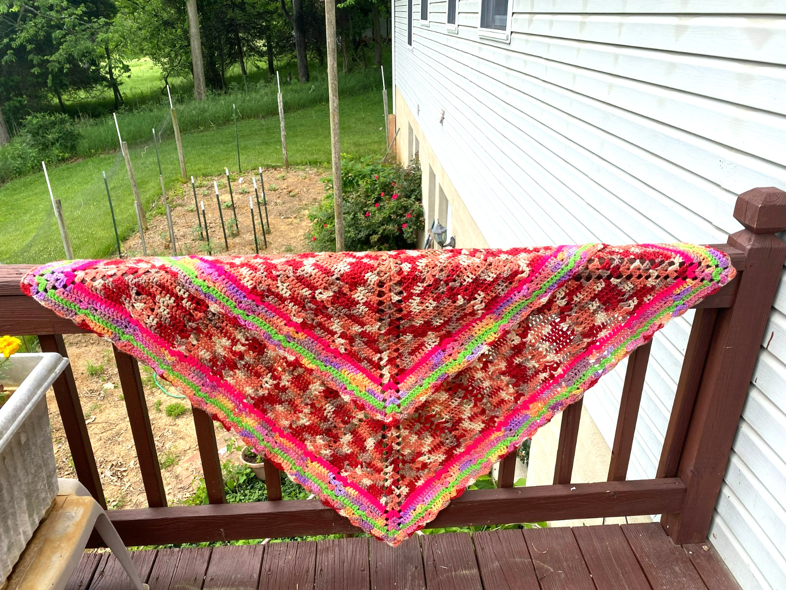 NEW! CUTE MULTICOLOR Handmade Afghan CROCHETED BLANKET. THROW, 4 1/2 FEET, COZY gallery