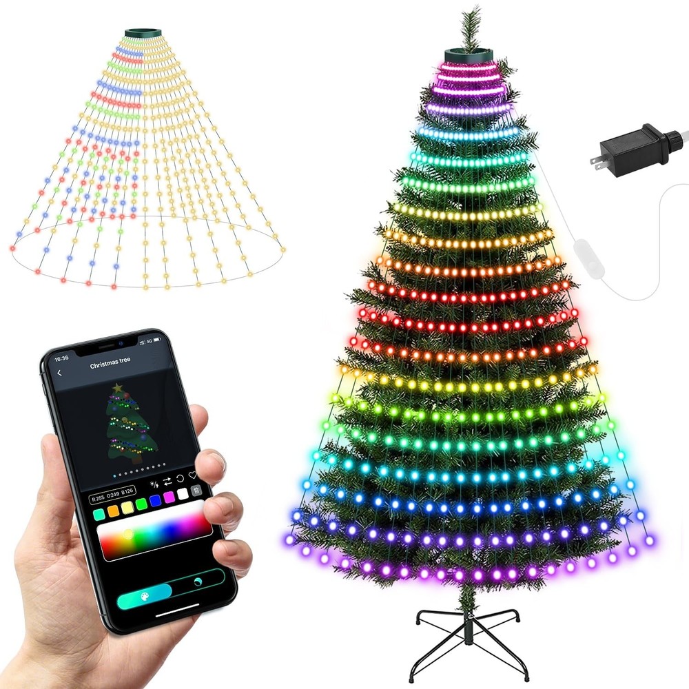 Christmas Tree String Lights Decorations with Ring Smart APP, 400 LED Waterfa...