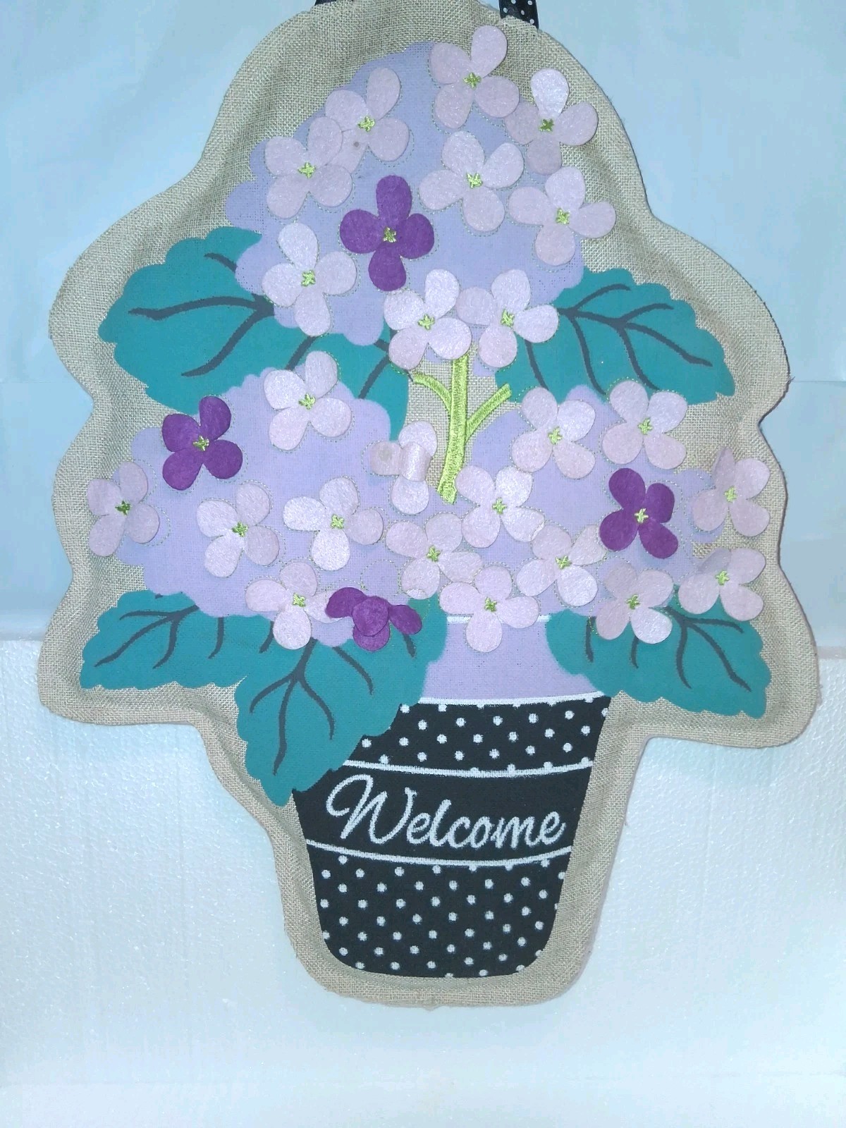 Welcome Home Spring Burlap Hydrangeas Door Decor Colorful gallery