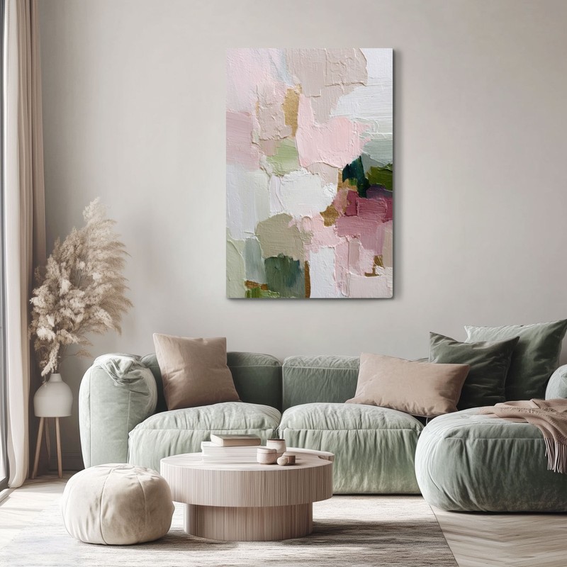 Abstract Neutral Beige Pink Green Painting Print on Framed Canvas Wall Art gallery