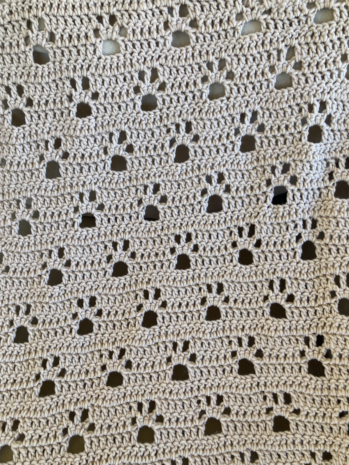 NEW Handmade Crocheted Afghan Throw off buff (tan) Paw 🐾 Approx 52”x42” gallery