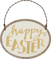 PBK Easter Decor – Happy Easter Glitter Oval Tin Ornament Sign