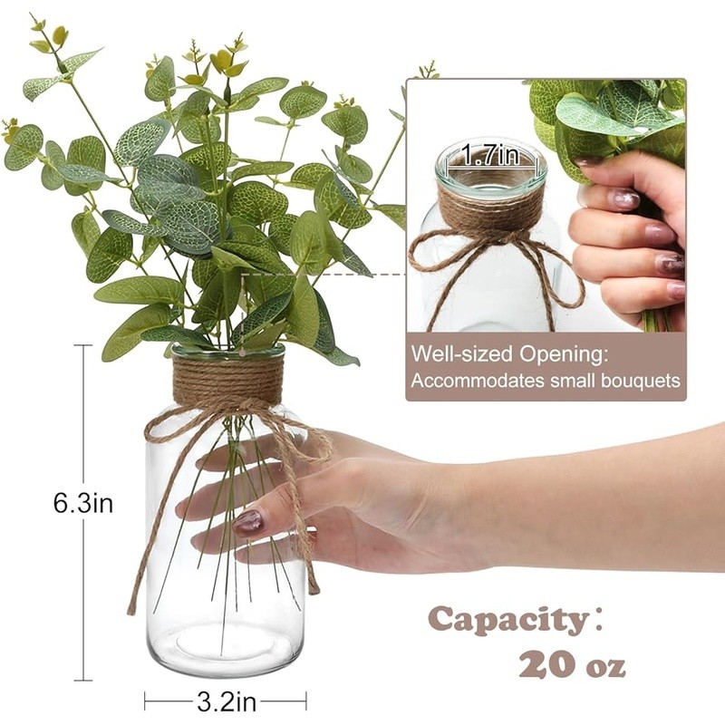 Rustic Clear Glass Vase W/ Hemp Rope Decorative Floral Centerpiece Ideal Events gallery